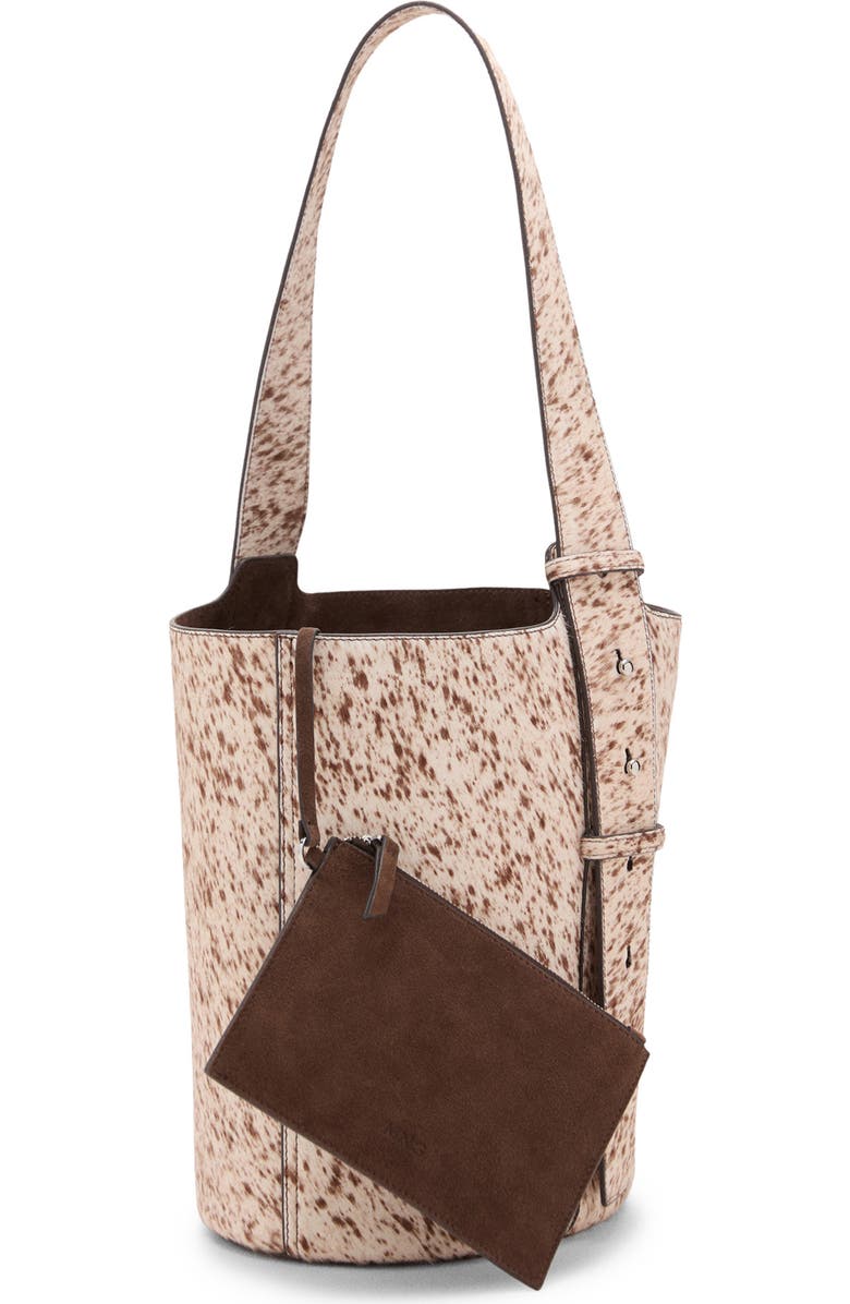 MANGO Genuine Calf Hair & Leather Bucket Bag, Main, color,