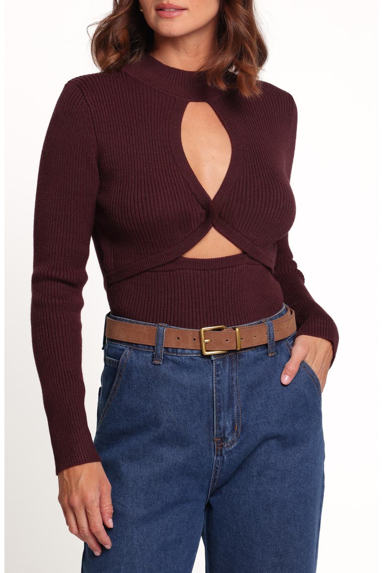 Emmy Keyhole Mock Neck Sweater, Main, color, BURGUNDY