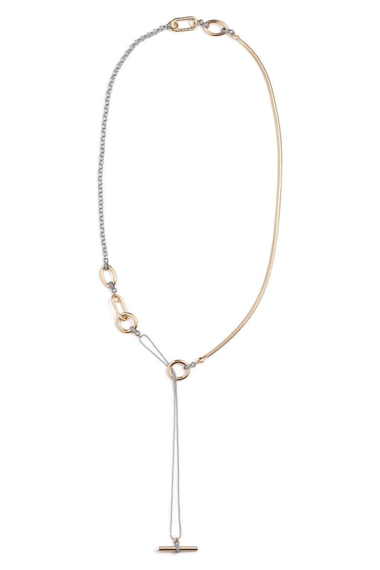 Benson Mixed Metal Y-Necklace, Main, color, GOLD/ GUNMETAL/ CRYSTAL