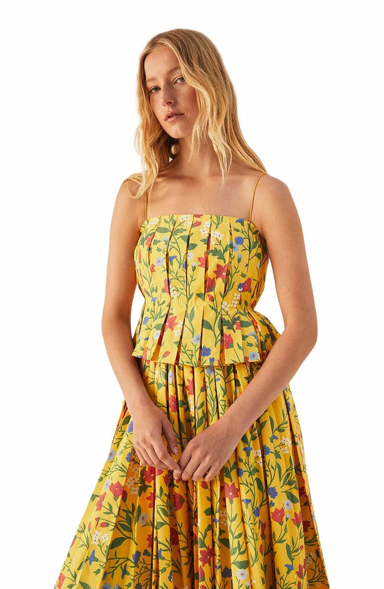 Rebecca Taylor Botanica Fleur Pleated Tank, Main, color, Dandelion