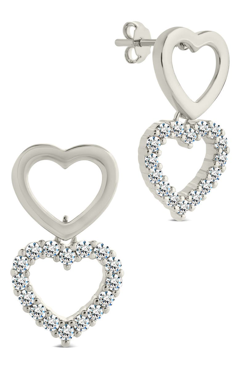 Sterling Forever Nerea Cubic Zirconia Heart Drop Earrings, Main, color, Silver