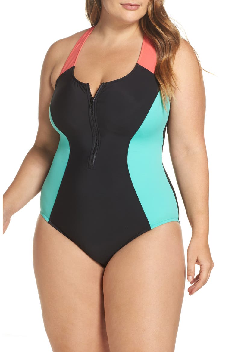 Dive In Nikki One-Piece Swimsuit, Main, color, BLACK MULTI
