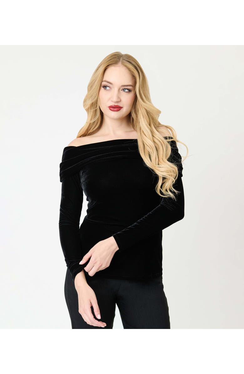 Unique Vintage Fold Shoulder Long Sleeve Knit Top, Alternate, color, Black