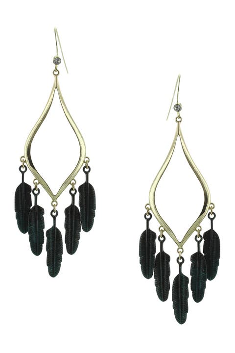 Patina Feather Drop Earrings