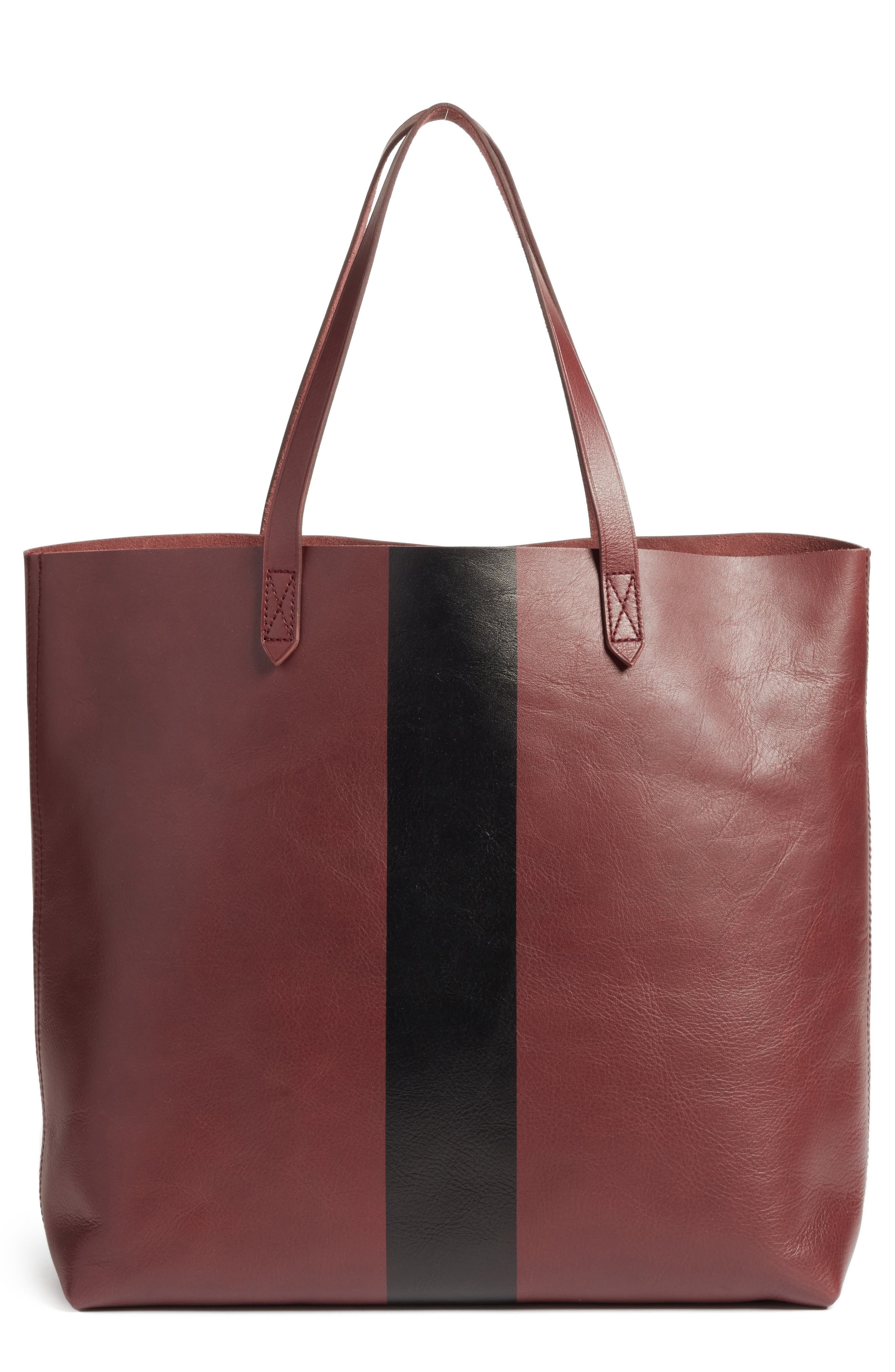 Paint Stripe Transport Leather Tote, Main, color, DARK CABERNET STRIPE