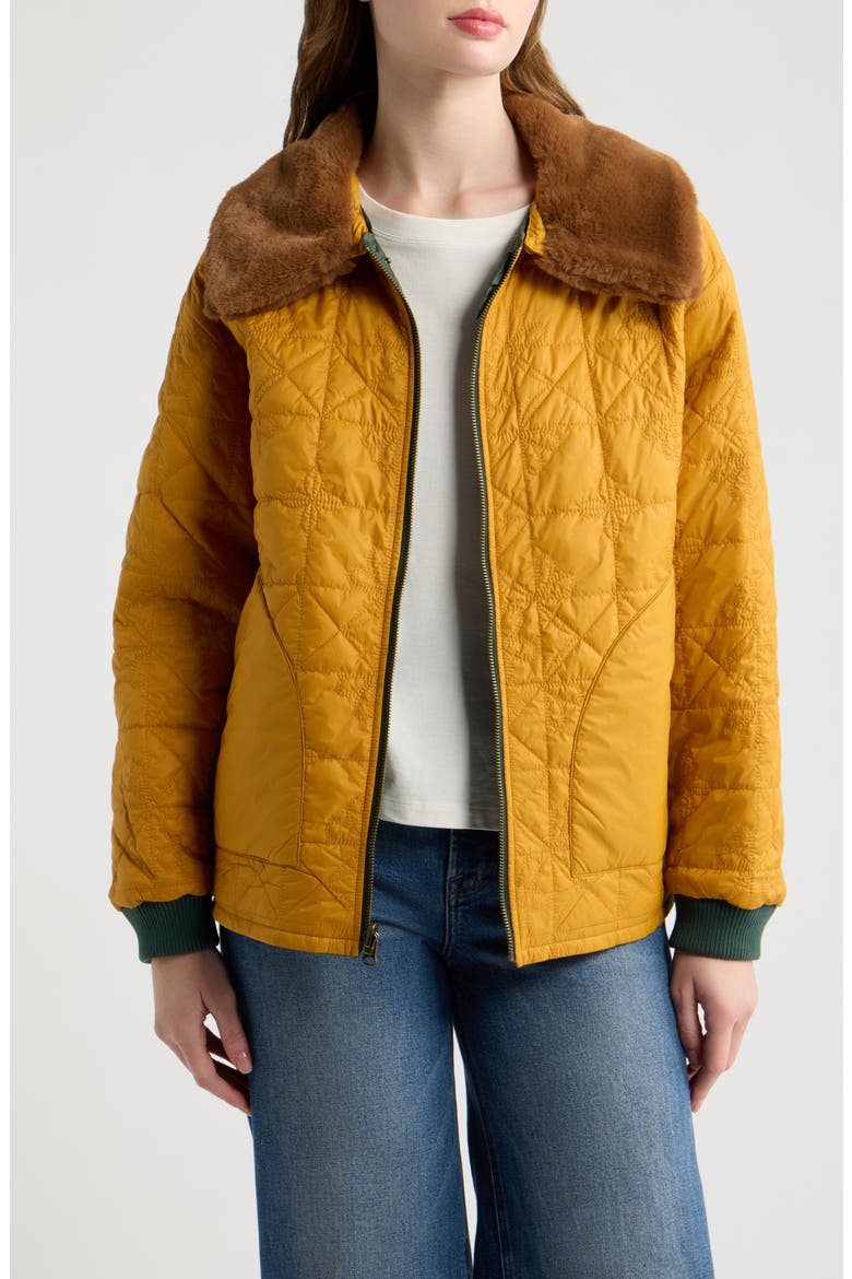 The Reversible Logger Puffer with Faux Fur Collar, Alternate, color, PINE AND AMBER