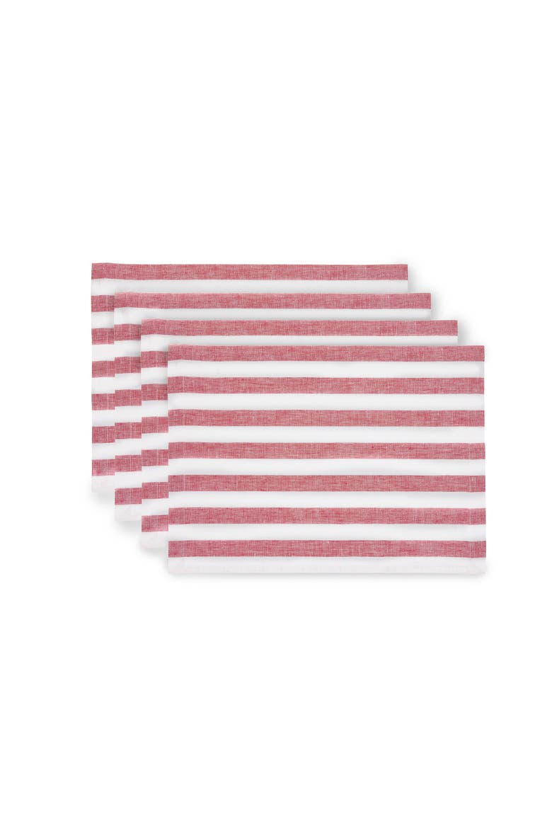 Linen Placemats Set of 4, 14 x 19" - Sorrento Stripe, Main, color, Red and White