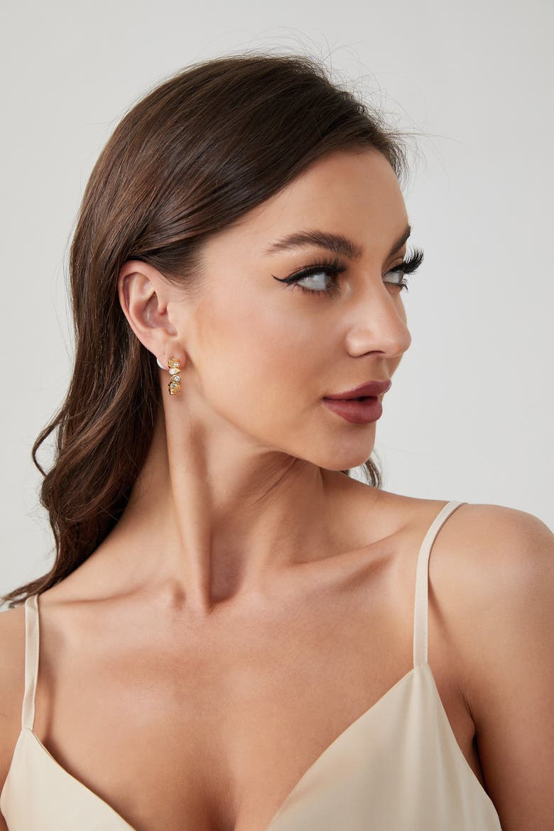 Teardrop Zirconia Hoop Earrings, Alternate, color, Gold