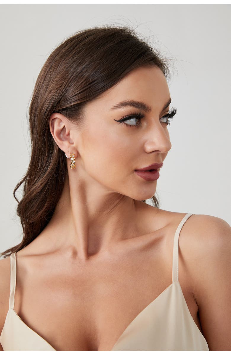 Classicharms Teardrop Zirconia Hoop Earrings, Alternate, color, Gold