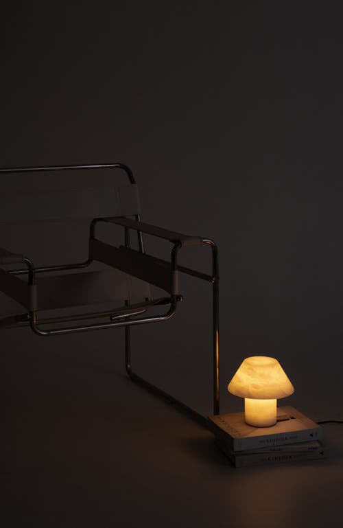 Brightech Alora 7" Led Alabaster White Natural Stone Desk Lamp In White