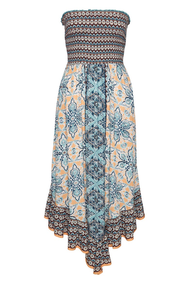 Smocked Bodice Printed Dress, Alternate, color, Blue Multi