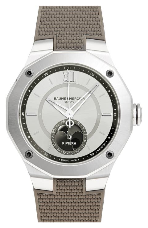 Riviera 10681 Automatic Moon Phase Rubber Strap Watch, 43mm