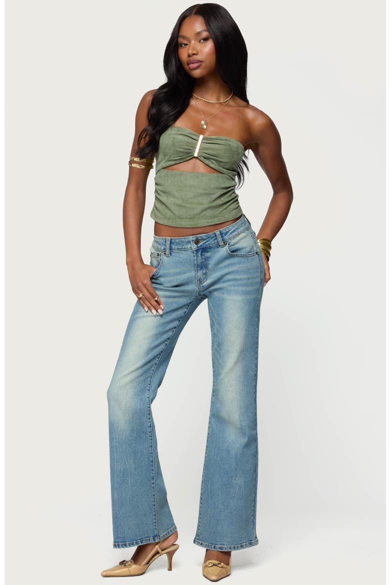Kalina Cutout Strapless Faux Suede Top, Alternate, color, OLIVE