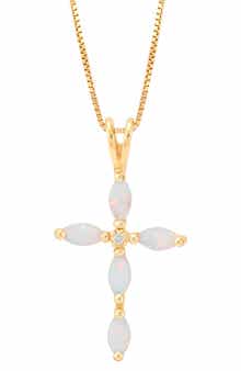 Frankie & Zoe Diamond & Opal Cross Pendant Necklace