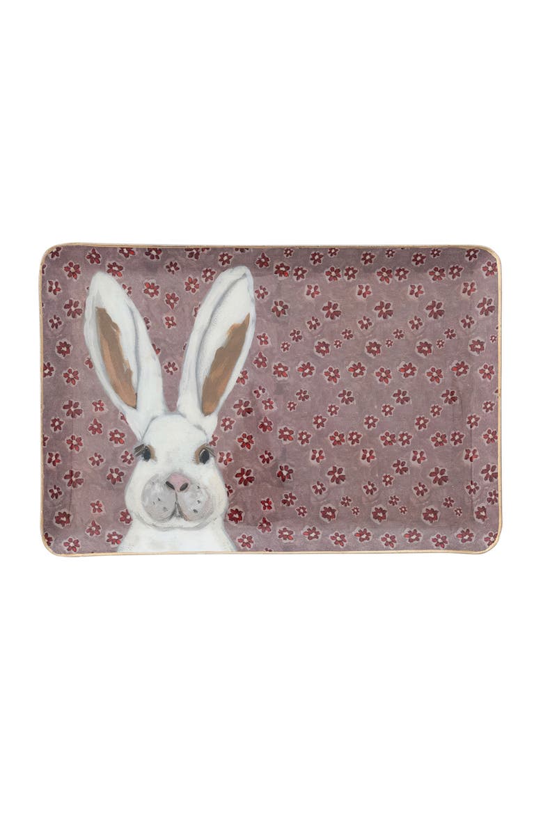 2-Piece Enameled Metal Trays with Patterns, Animal Images and Gold Edges, Multicolor, Alternate, color, Pink