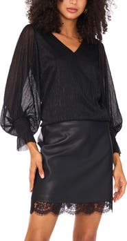 Vince Camuto Metallic Blouson V-Neck Top