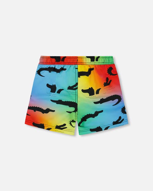 Deux Par Deux Little Boy's Printed Boardshorts Multicolored Crocodile In Multicolored Crocodile