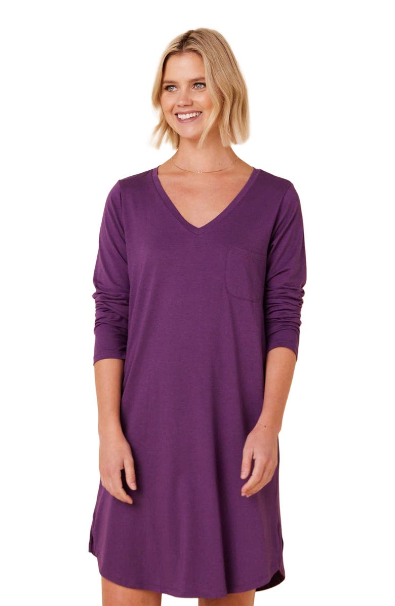 The Cat's Pajamas Pima Knit Sleep Shirt, Main, color, Classic Aubergine