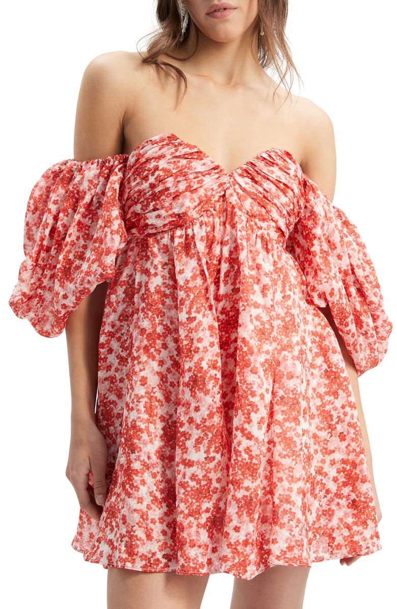 Bardot Lani Floral Off The Shoulder Minidress, Alternate, color, Red