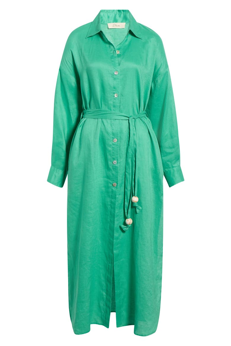Long Sleeve Linen Maxi Shirtdress, Alternate, color, GREEN