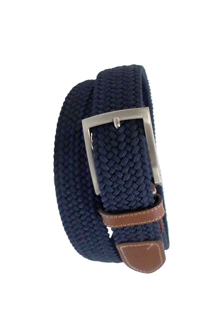 Stretch Braid with Full Grain Leather Tips, Alternate, color, Navy