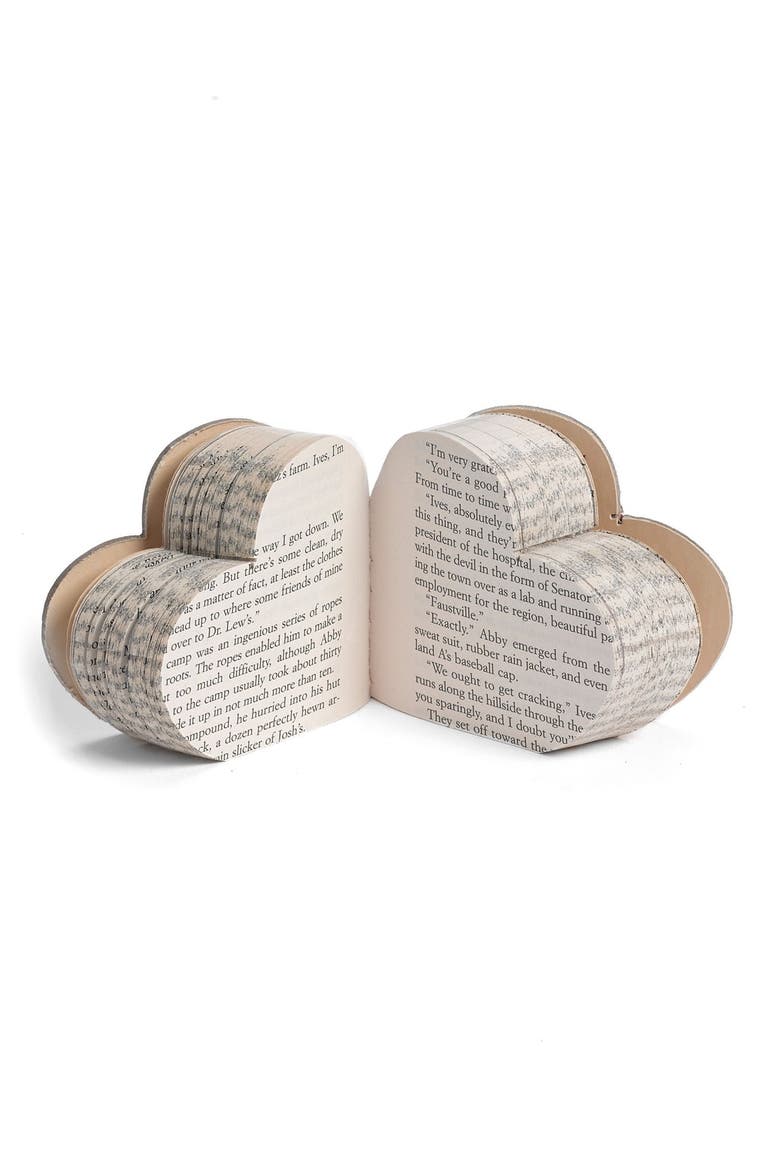 'One of a Kind Letter' Hand Carved Recycled Book Shelf Art, Alternate, color, HEART