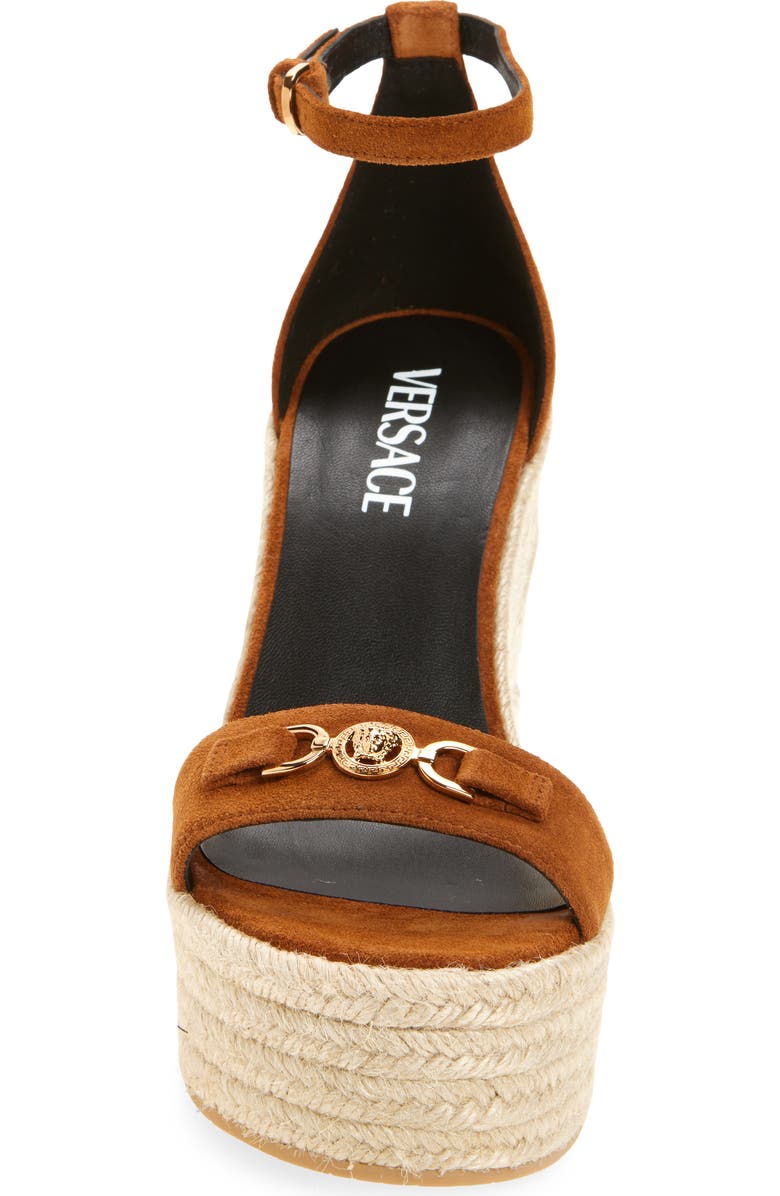 Versace Medusa '95 Suede Espadrille Wedge Sandal, Alternate, color, Spice Brown-Versace Gold