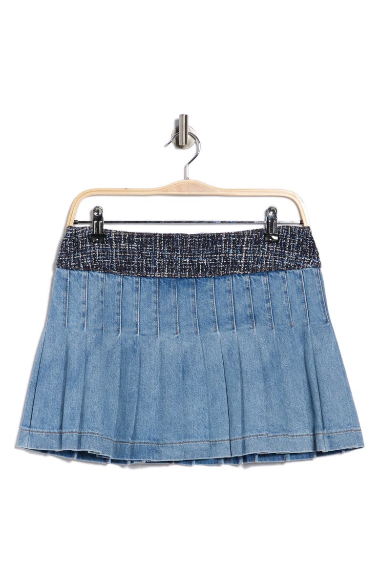 Alice + Olivia Mera Pleated Denim Miniskirt, Main, color, Celine Vintage
