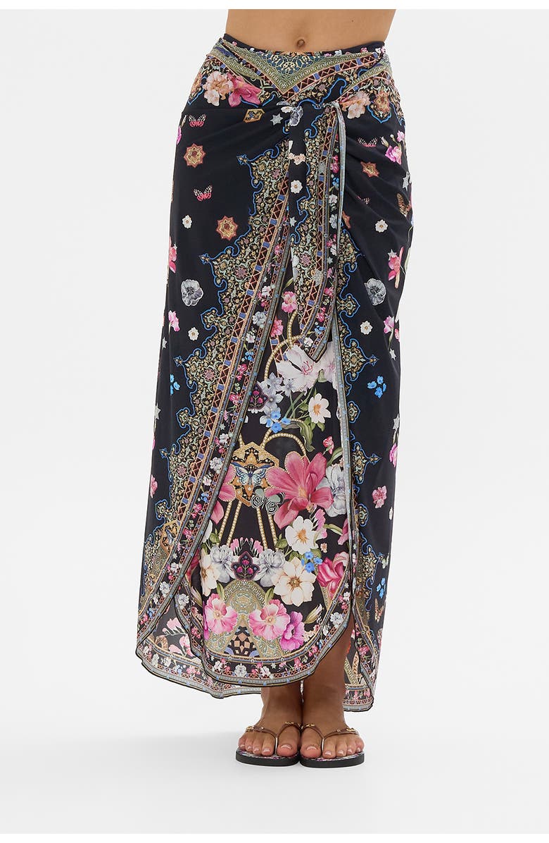 Camilla Layered Long Sarong With Front Tie Midnight In Monserrate, Alternate, color, Midnight In Monserrate