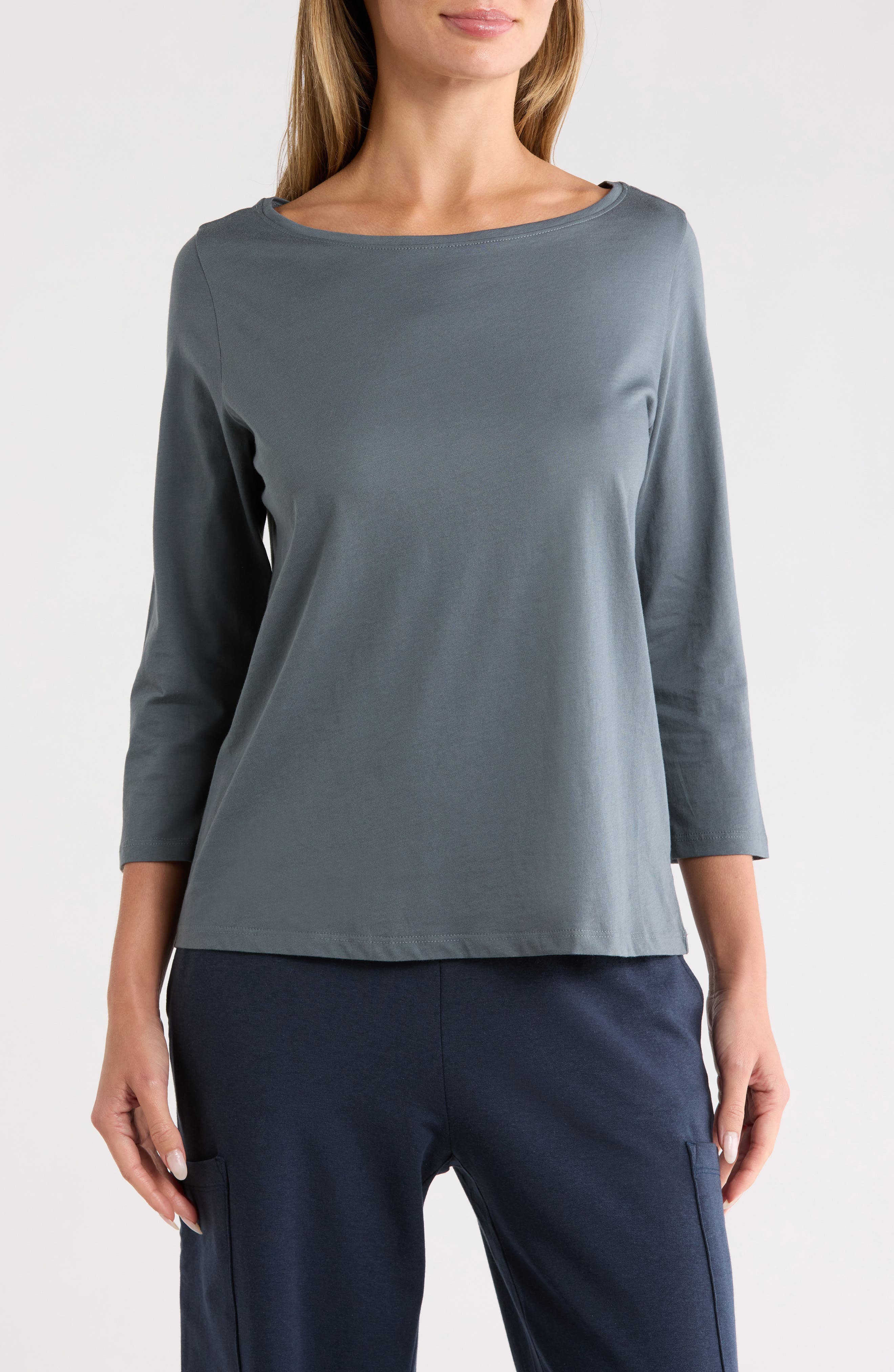 Eileen Fisher Bateau Neck Jersey Top