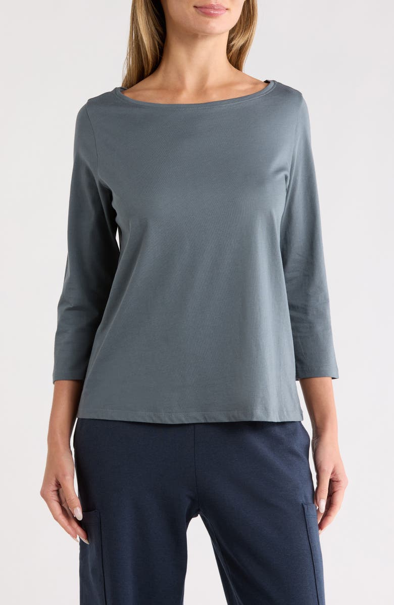 Eileen Fisher Bateau Neck Jersey Top, Main, color, Eucalyptus