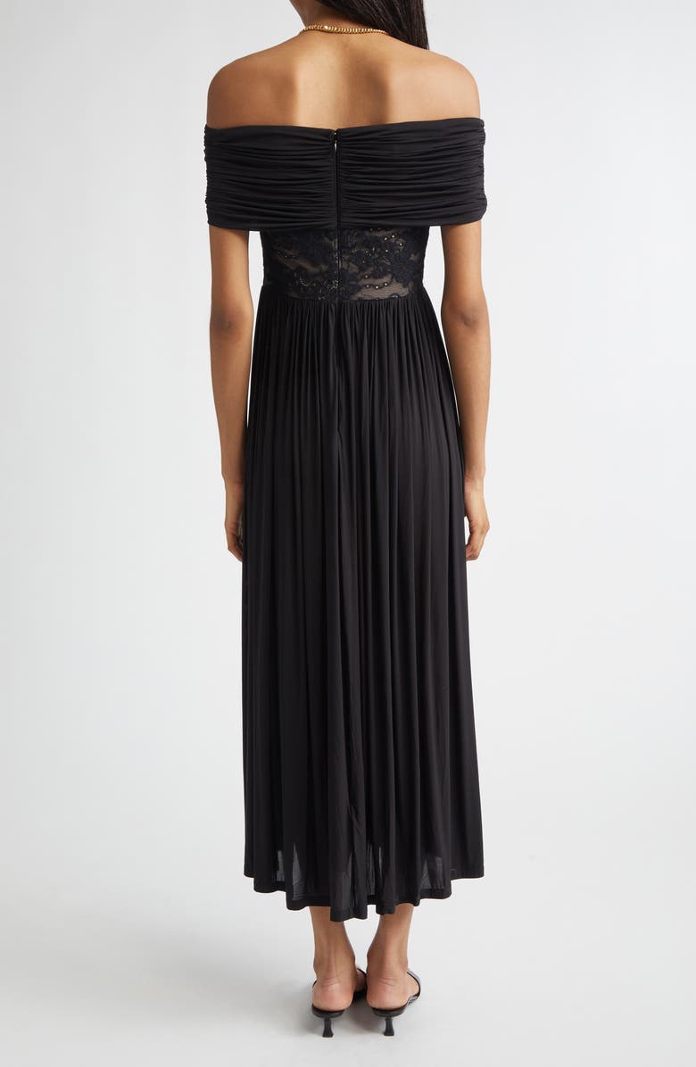 Zimmermann Rebellion Lace Inset Off the Shoulder Draped Dress, Alternate, color, Black