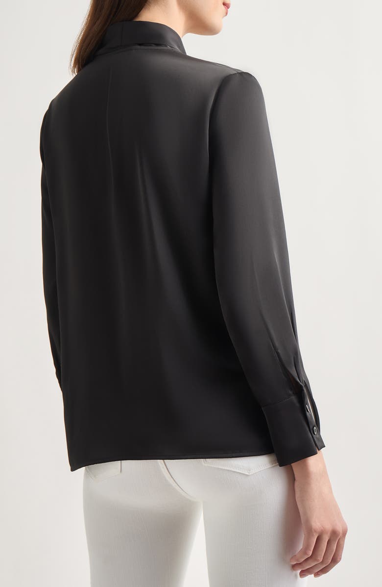 Misook Tie Neck Crêpe de Chine Blouse, Alternate, color, Black
