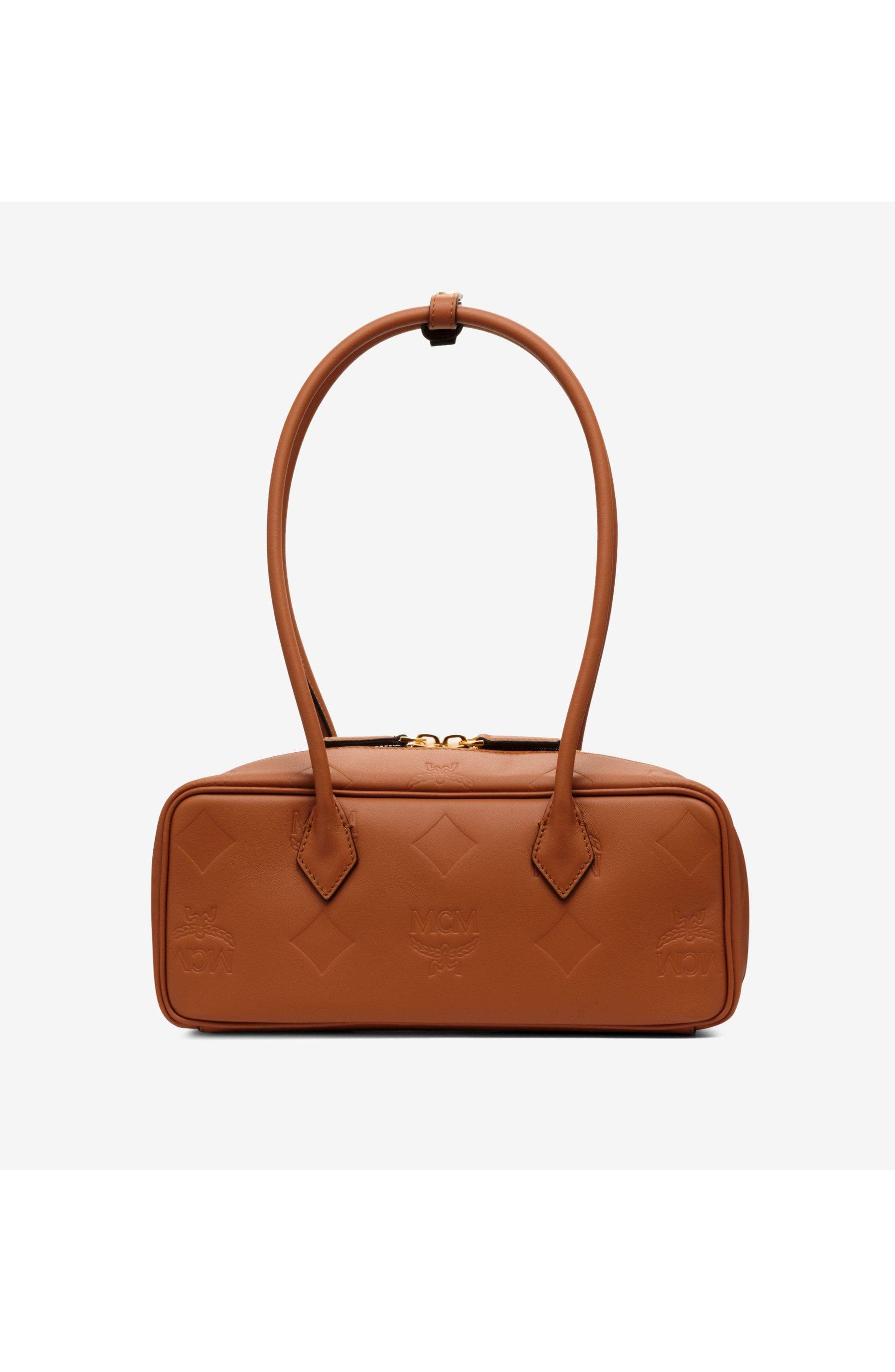 MCM Small Aren East West Shoulder Bag in Maxi Monogram Leather, Alternate, color, Mocha Bisque