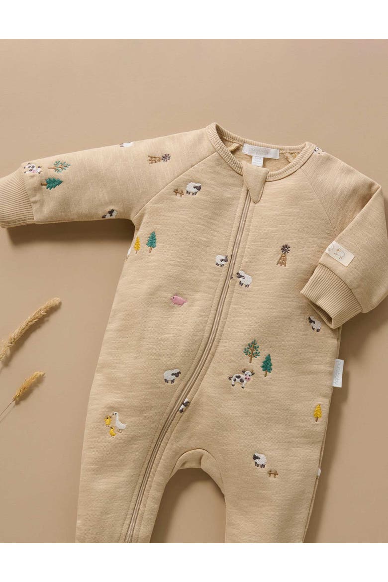 Embroidered Fleece Footie, Alternate, color, Farm Friends Broderie