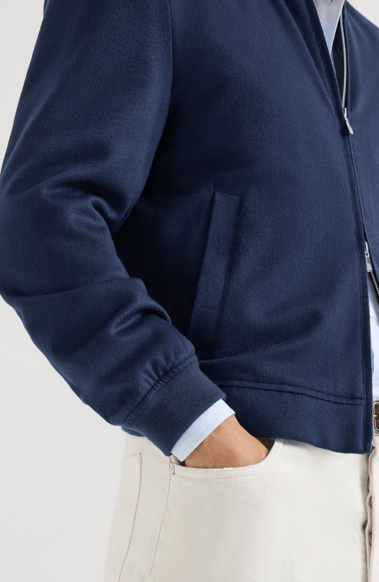 Brunello Cucinelli Lightweight cashmere flannel bomber jacket, Alternate, color, Blue