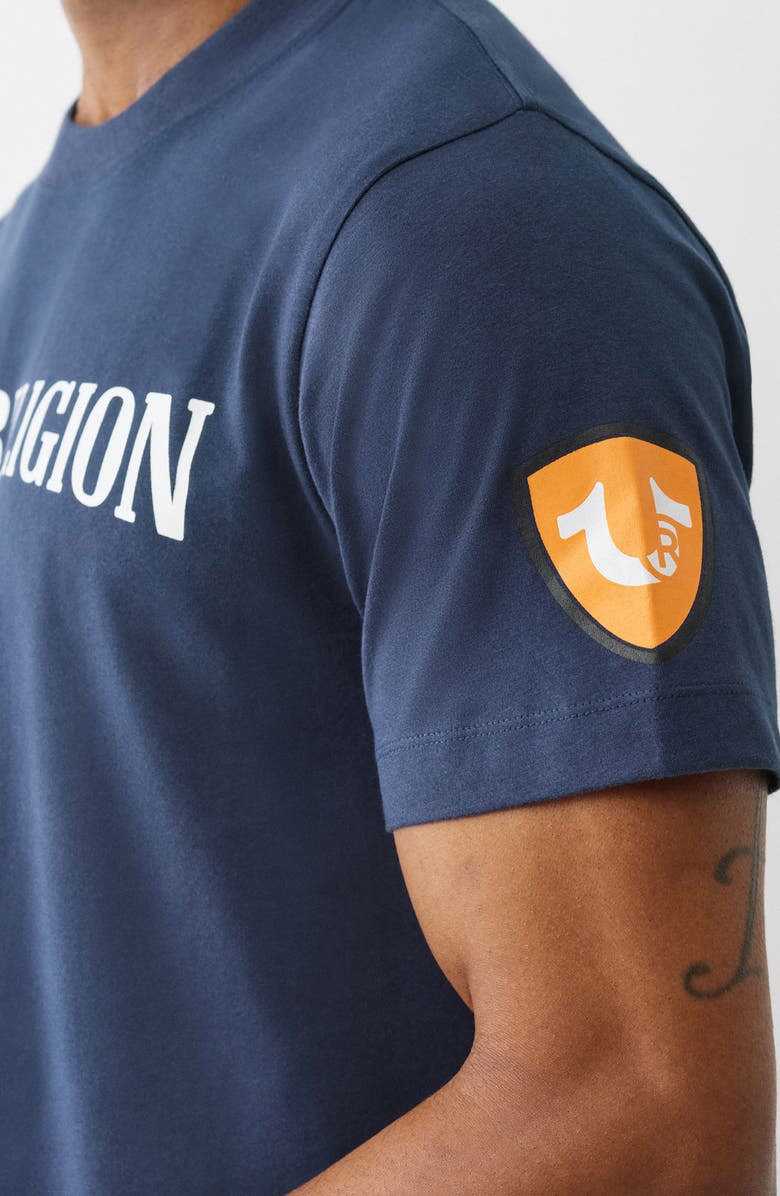 True Religion Logo Patch & Graphic T-Shirt, Alternate, color, Dress Blue
