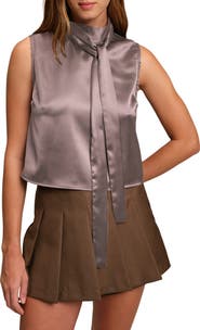 DELUC Corey Sleeveless Satin Tie Neck Top