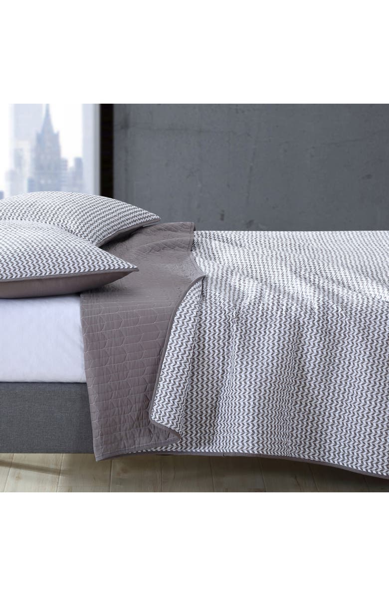 CITY SCENE Leaves Cotton Quilt & Shams Set, Alternate, color, Dark Grey