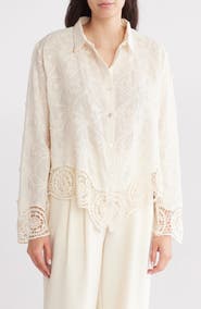 Forgotten Grace Floral Lace Trim Long Sleeve Button-Up Shirt