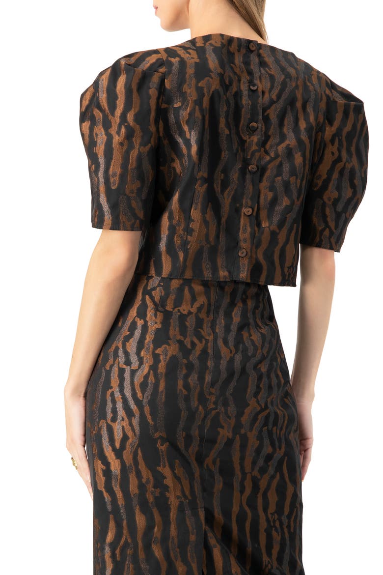 Short Puff Sleeve Jacquard Blouse, Alternate, color, Black