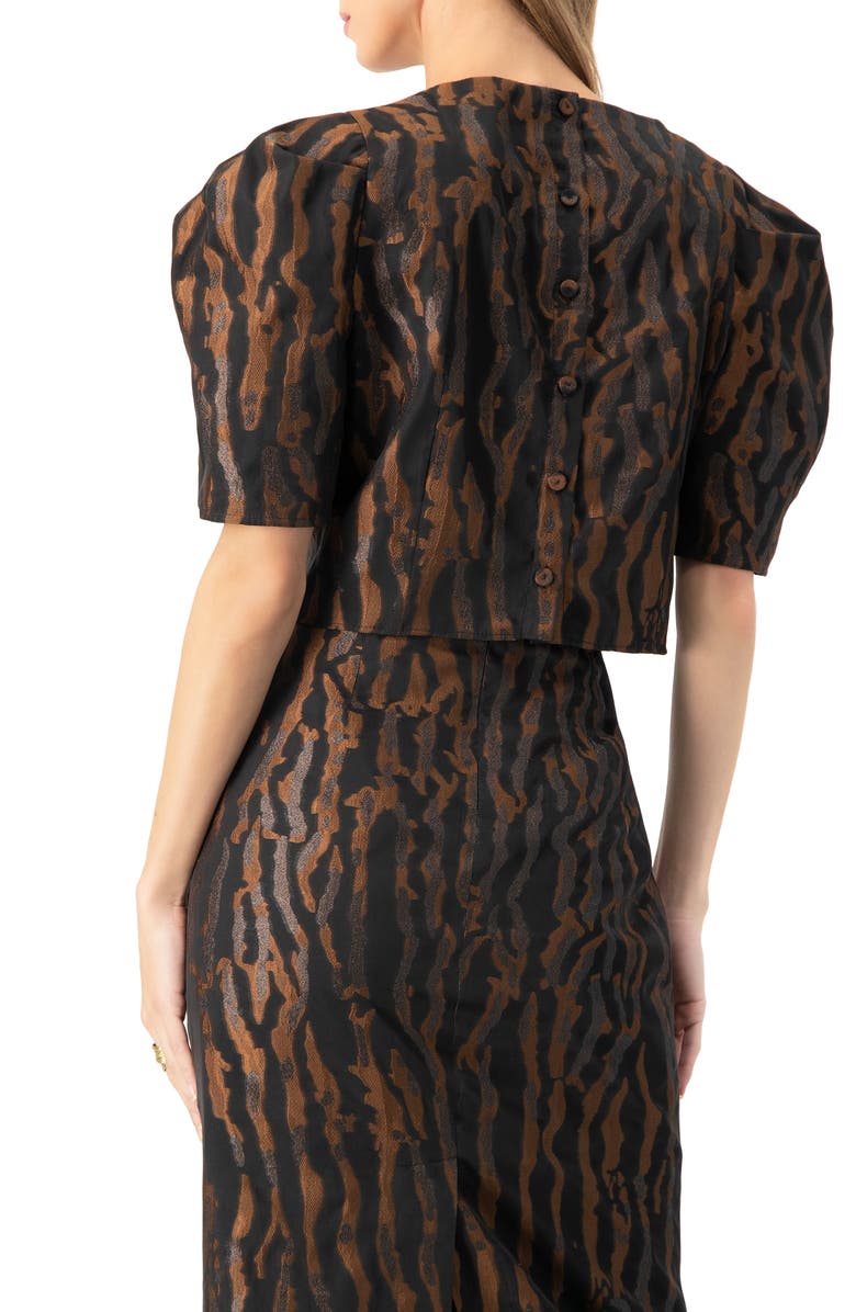 IVONNE Short Puff Sleeve Jacquard Blouse, Alternate, color, Black