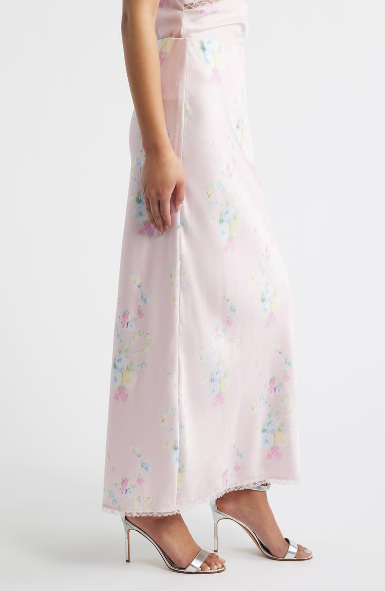 LoveShackFancy Kalo Floral Satin Maxi Skirt, Alternate, color, Rosy Trellis