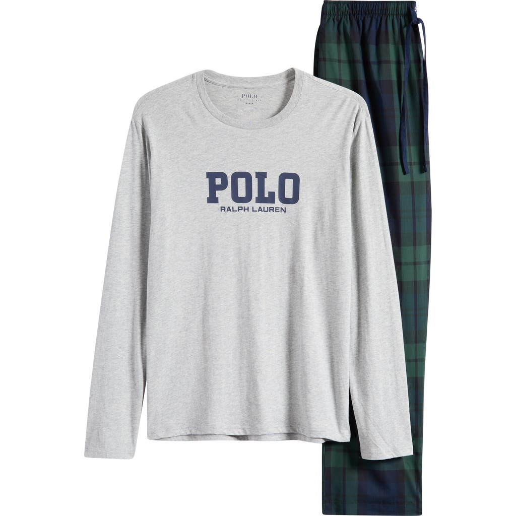 Polo Ralph Lauren Long Sleeve Cotton Pajama Shirt In Gray