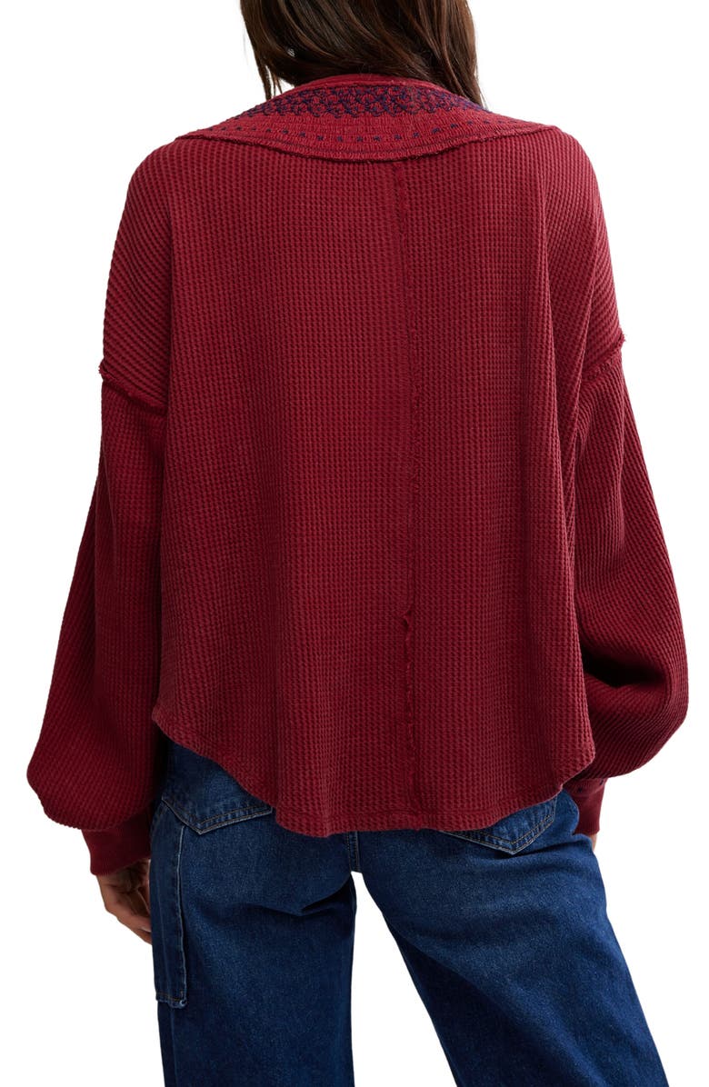 Free People Holly Embroidered Henley, Alternate, color, Aged Red Combo