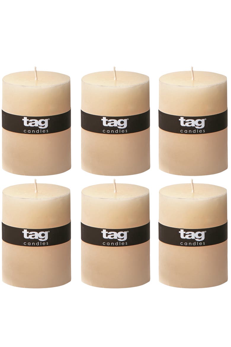 Ivory Pillar Candles Unscented Long Burning Set of 6, Main, color, Beige