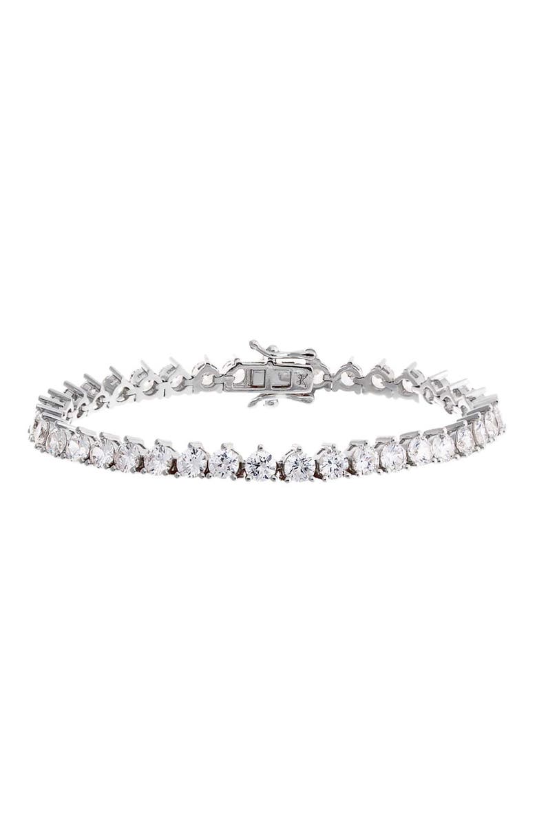 BY ADINA EDEN Thin Three Prong Tennis Bracelet, Main, color, Silver - 7 Inch / 3Mm