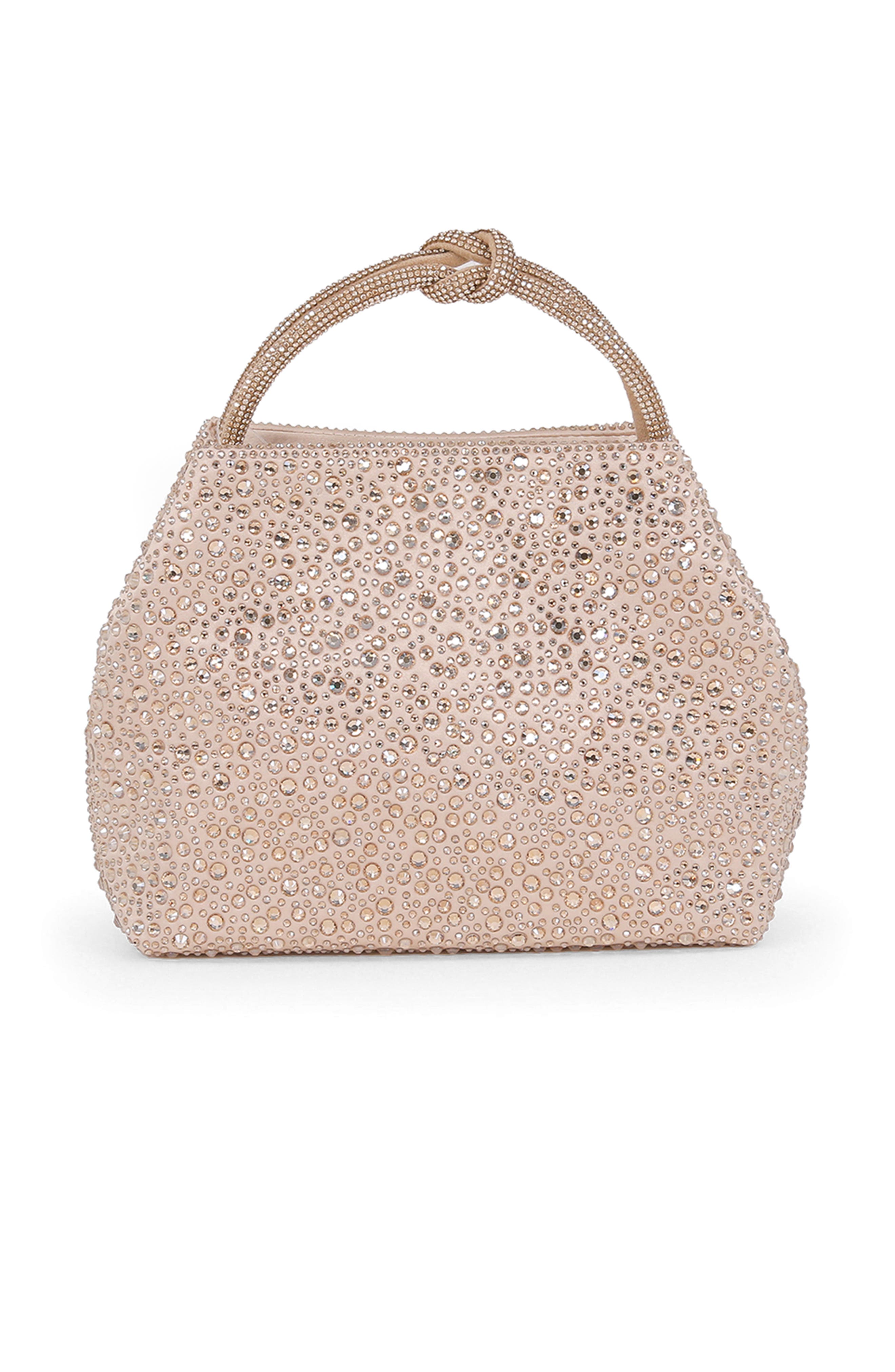 Jewel Badgley Mischka Joy Mix Crystal Mini Bucket Handbag, Main, color, Champagne