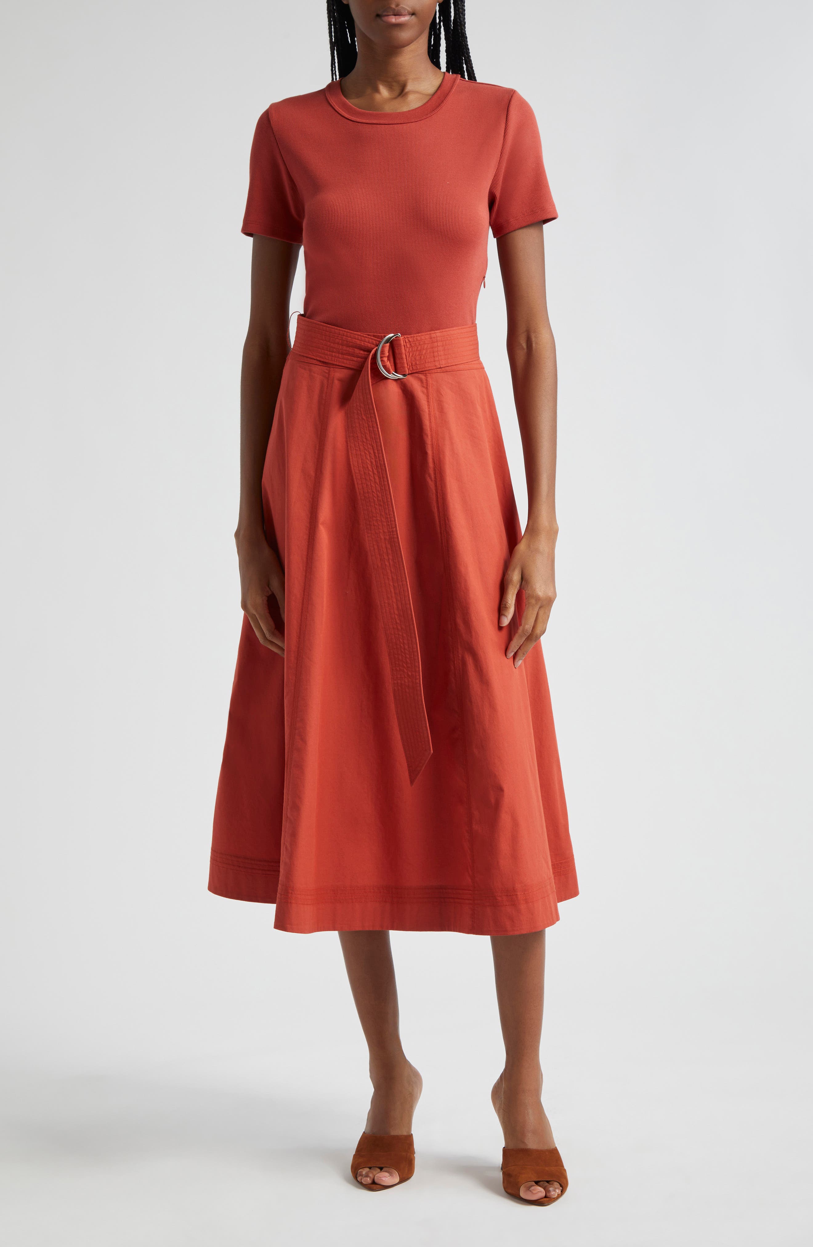 Veronica Beard Facia Mixed Media Stretch Cotton Dress