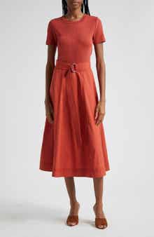 Veronica Beard Facia Mixed Media Stretch Cotton Dress